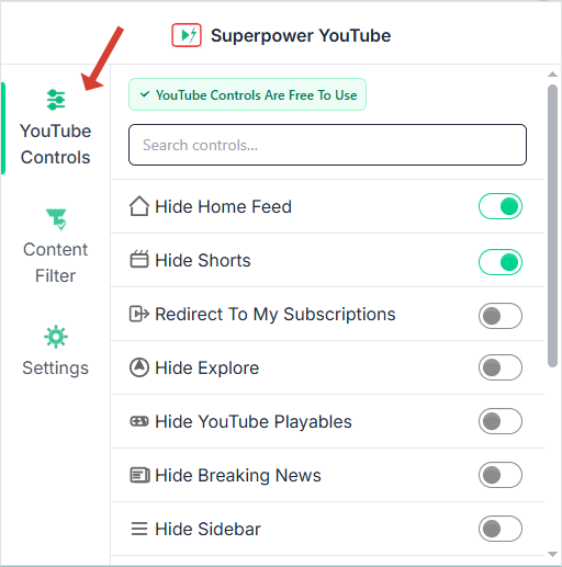 Superpower YouTube Extension YouTube Controls Panel Screenshot